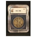 1921 Certified Walking Liberty Silver Half Dollar