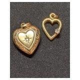 Two 14KGF Pendants - Heart With Diamond