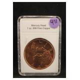 1oz Mercury Head .999 Fine Copper Round