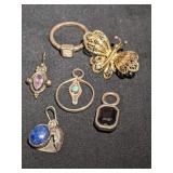 Lot of Vintage Pendants, Brooch and Ring Sz 5