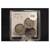1944 P,D,S, Mercury Silver Dimes
