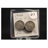 1944 P,D,S, Mercury Silver Dimes