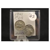 Lot of 3 1941 P,D,S, Mercury Silver Dimes