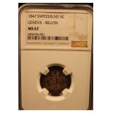 1847 Switzerland 5C Geneva Billion MS67