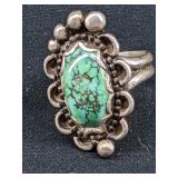 Signed Artisan Green Turquoise Ring Sz 7