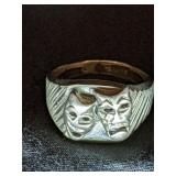 Marked Silver Ring W/ Comedy/Tragedy Masks Sz