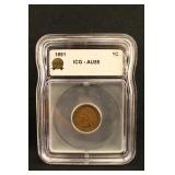 1891 AU55 Certified Indian Head Cent