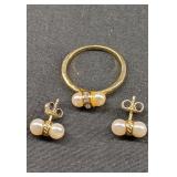 Set of Faux Pearl Earrings and Ring Sz 8.5
