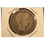 1911-D Barber Silver Half Dollar