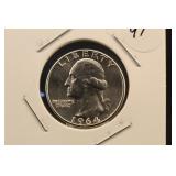 1964 Uncirculated Washington Silver Quarter