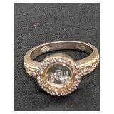 Floating Stones in .925 Silver Ring Sz 8