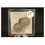 1943 P,D,S, Mercury Silver Dimes