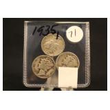 Lot of 3 Mercury Silver Dimes 1935,1937,1939
