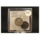 1920-P and 1920-S Mercury Silver Dimes