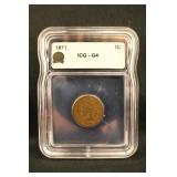 1871 Certified Indian Head Cent