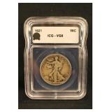 1921 Certified Walking Liberty Silver Half Dollar