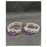 .925 Silver "Judith Ripka" .75" Amethyst Earrings