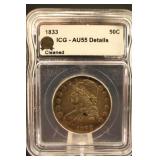 1833 Certified Capped Bust Silver Half Dollar