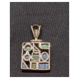 .925 Silver Blue and Green Pendant - Lovely