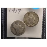 1916 & 1917 Mercury Silver Dimes