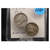 Lot of 2 1942 P&D Mercury Silver Dimes