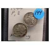 1944 P & S Mercury Silver Dimes