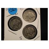 1939 P,D,S, Mercury Silver Dimes