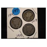 Lot of 3 Mercury Silver Dimes