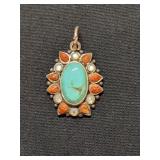 .925 Silver Turquoise, Coral and Mother of Pearl