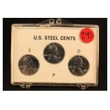 1943-SPD 3 Steel Wheat Cents
