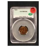 1963 Certified CAC MS65 RD Lincoln Cent