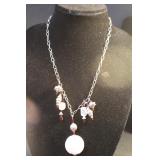 .925 Silver Necklace with Pink/Red Stones