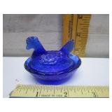 MINIATURE COBALT BLUE HEN ON A NEST