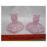 FENTON CARNIVAL PINK CANDLE STICKS