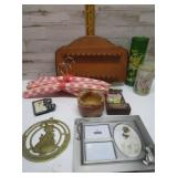 SPOON SHELF, OLD CANDLE JARS, BRASS, & PEWTER