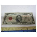 $5 SILVER CERTIFICATE 1928 F SERIES RED SEAL AND
