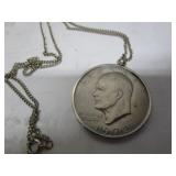 1972 EISENHOWER DOLLAR IN BEZEL WITH NECKLACE
