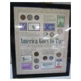 AMERICA GOES TO WAR COIN & STAMP FRAMED