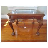 BALL & CLAW END TABLE WITH GLASS TOP 24 X 26 X 22