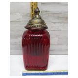 RUBY RED RIBBED GLASS APOTHECARY CANISTER