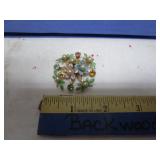 VINTAGE ENAMEL & RHINESTONE FLORAL BROOCH