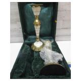 MOTHER OF PEARL & BRASS CANDLE STICKS