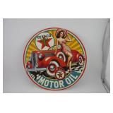 TEXACO MOTOR OIL - OLD CAR & LADY SIGN