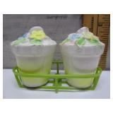 VINTAGE FLORAL SALT & PEPPER WITH TRAY