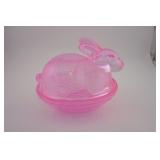 PINK GLASS RABBIT ON A NEST