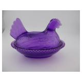 NEW PURPLE ACRYLIC HEN ON A NEST CANDY DISH