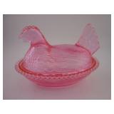 PINK ACRYLIC HEN ON A NEST CANDY DISH