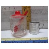 RETRO RED SUGAR DISH & CHILD'S MEASURING CUP