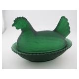 GREEN GLASS HEN ON A NEST