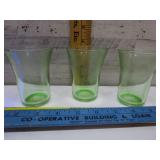 3 GREEN DEPRESSION GLOWING JUICE GLASSES - 1 HAS